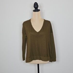 Khaki V-Neck Long Sleeve Women's Top